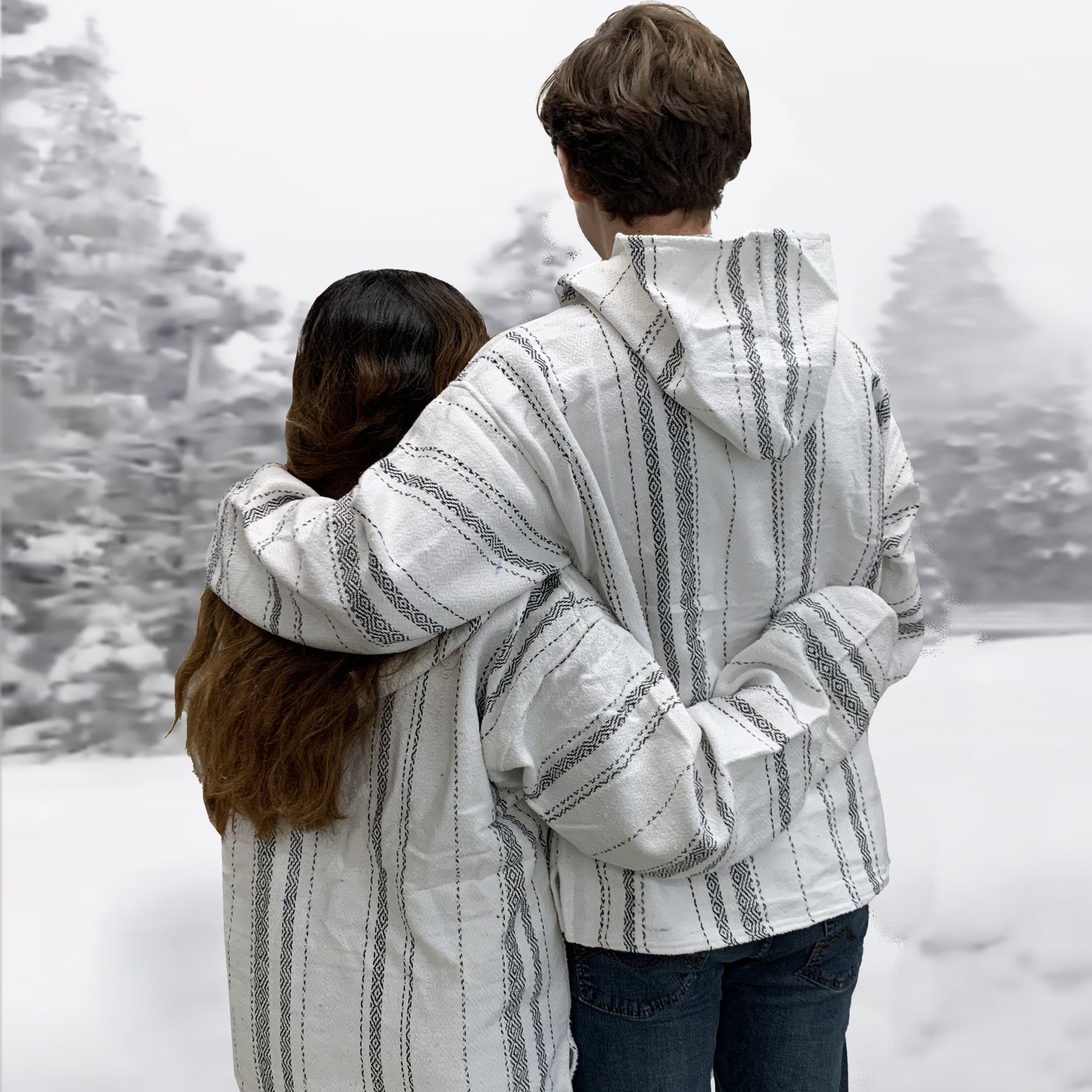 White Black Diamond Stripe Baja Hoodie