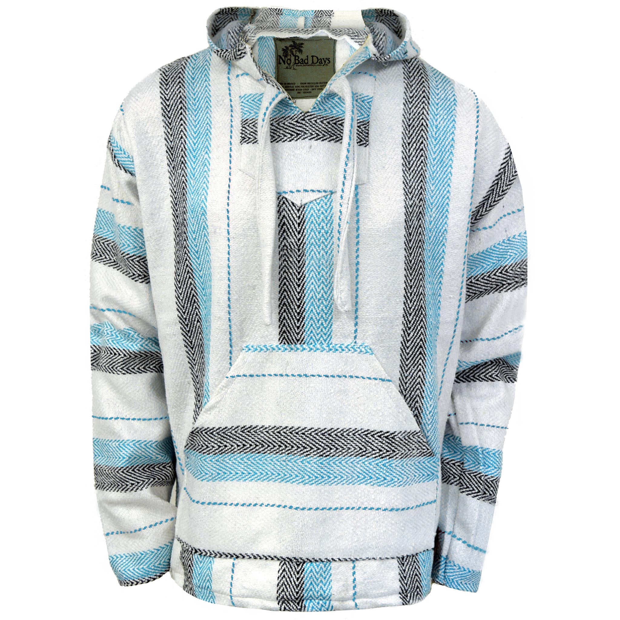 White Blue Black Herringbone Baja Hoodie